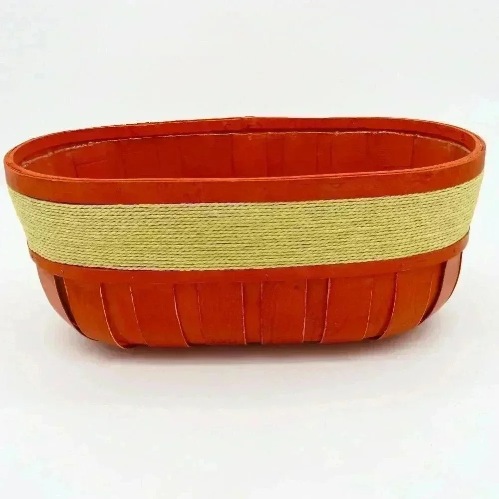 Woven Wood Plastic Lined Basket Planter MCM Vintage